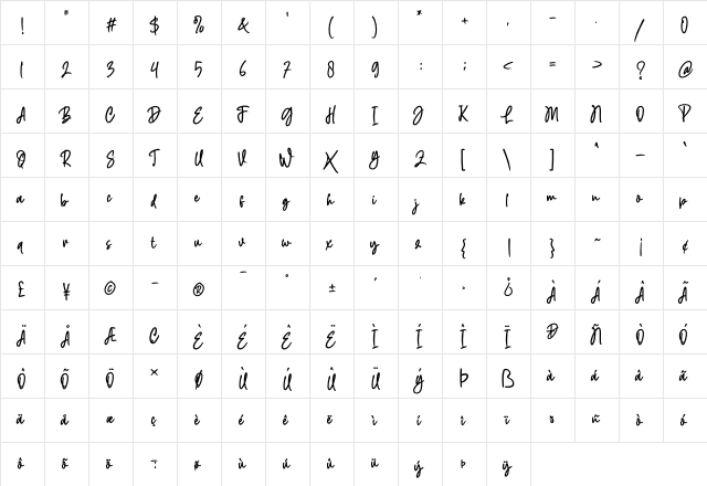 Million Regular  glyph index