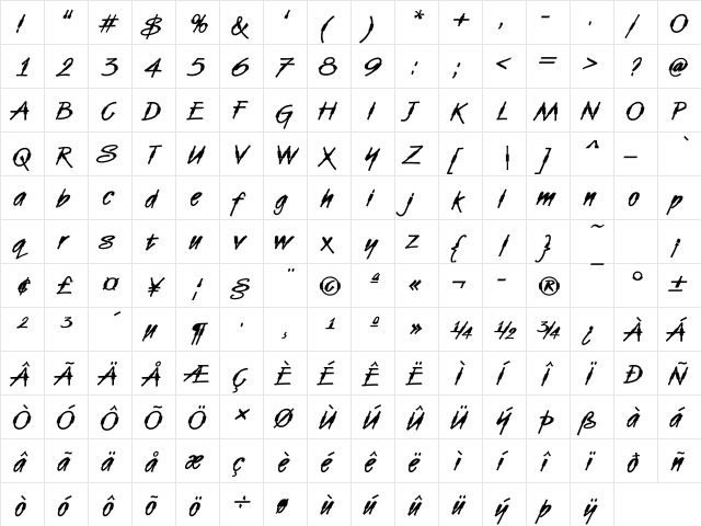 VanDijk44 Becker Regular  glyph index