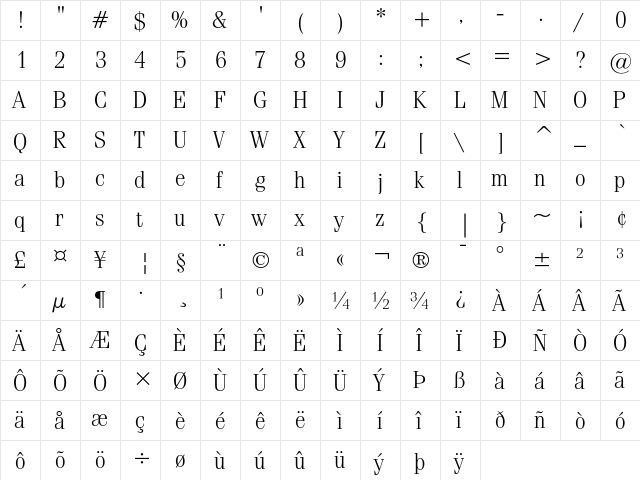 ITC Fenice Light  glyph index