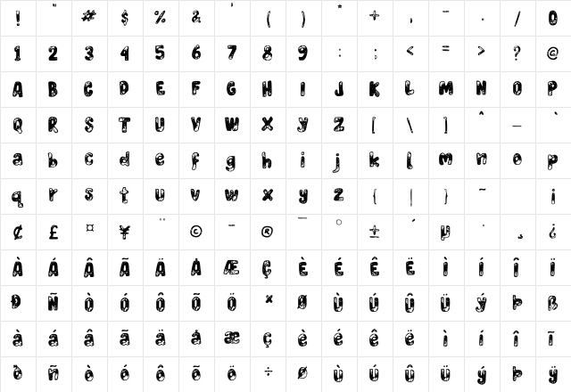 Burn Wood Regular  glyph index