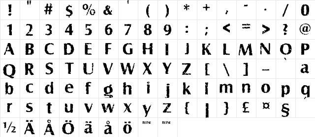 Shabby Regular  glyph index