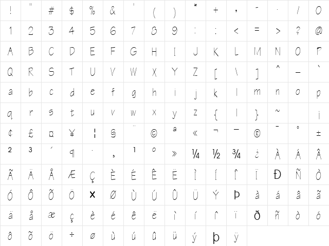 CheersTypeNorm13 Regular  glyph index
