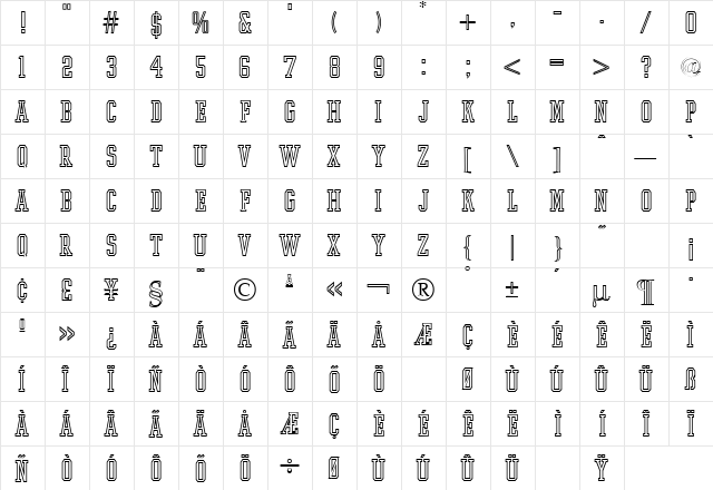 Ivy League Open Regular  glyph index