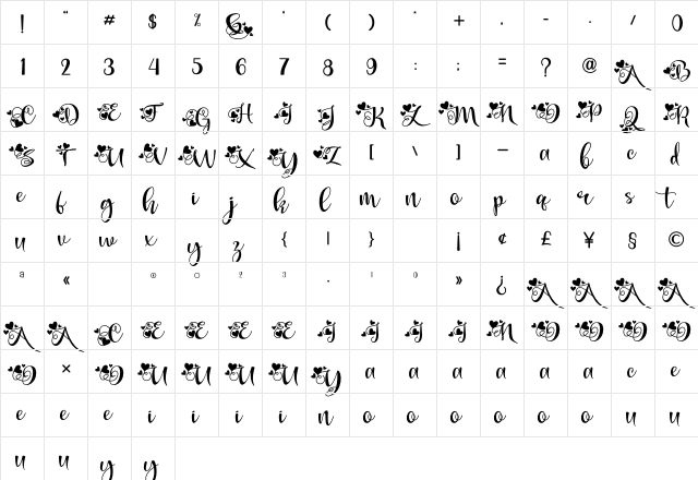 Love Match Regular  glyph index