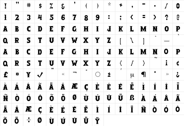 Jailhouse Regular  glyph index