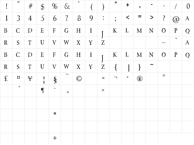 THE GONjURING Regular  glyph index