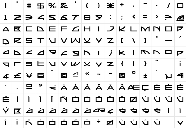 Rapture Regular  glyph index