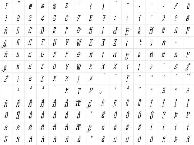 Instant Zen Condensed Italic Condensed Italic  glyph index