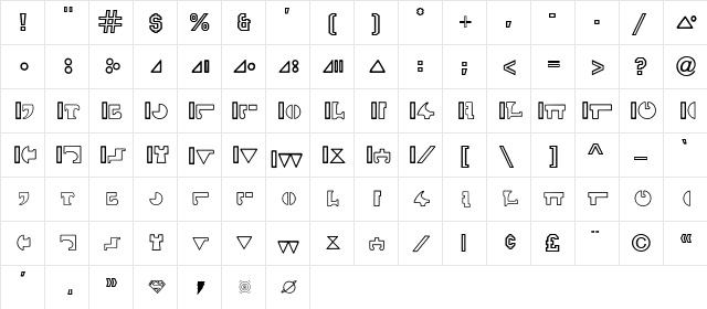 Interlac Hollow by BluePanther Regular  glyph index