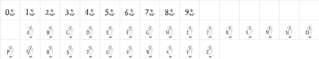 Hiya Sailor! Regular  glyph index