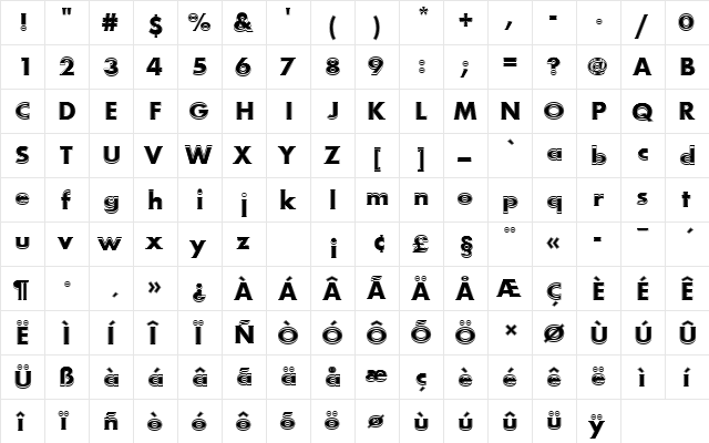 FuturaTBolIn1 Regular  glyph index