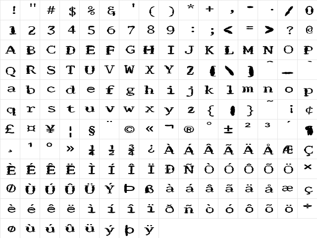 FZ DIGITAL 1 MANGLED EX Normal  glyph index