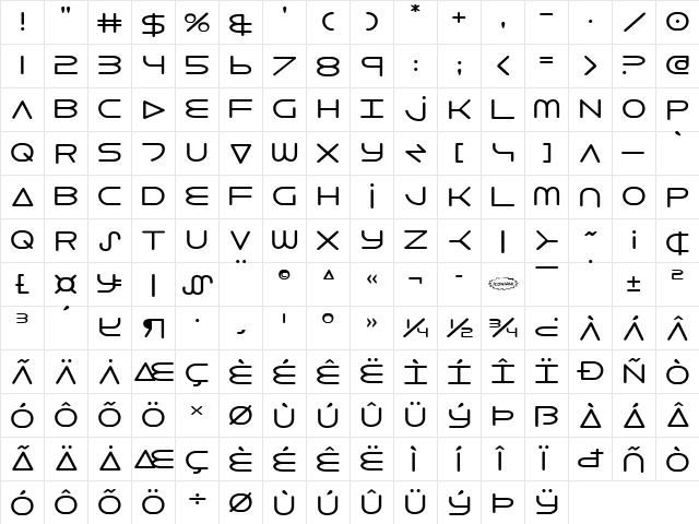 8th Element Regular  glyph index