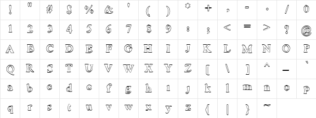 Mope Outline Regular  glyph index