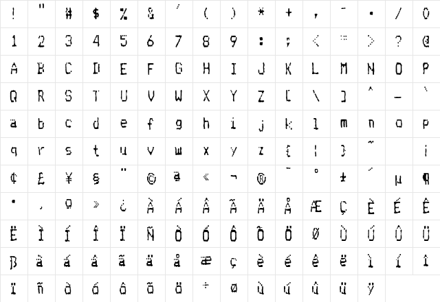 MatrixDotCondensed Regular  glyph index