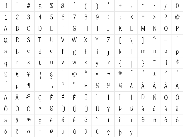 DynaGrotesk LM Regular  glyph index