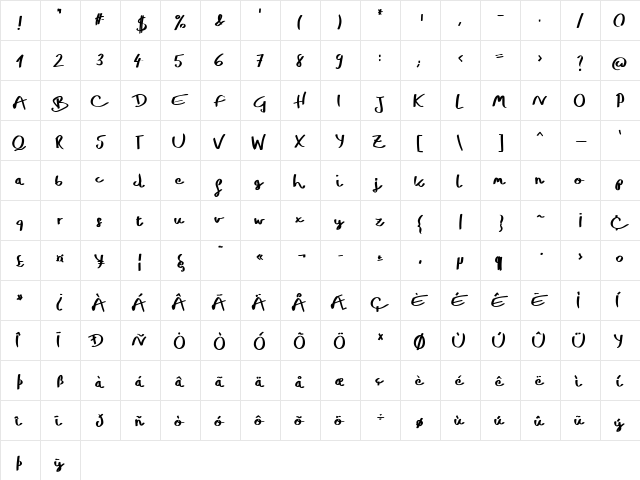 Hilton Bold  glyph index