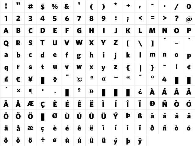 Whitney Black  glyph index