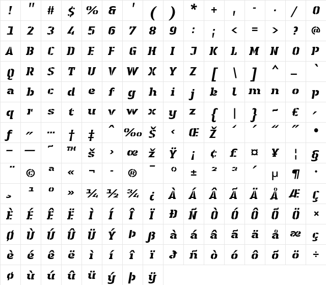 LTAuthenticStencil Regular  glyph index