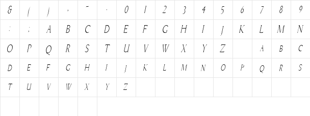 BriceCondensed Italic  glyph index