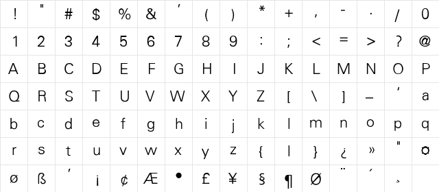 Fox-Thin Regular  glyph index