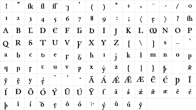 Junius Bold  glyph index