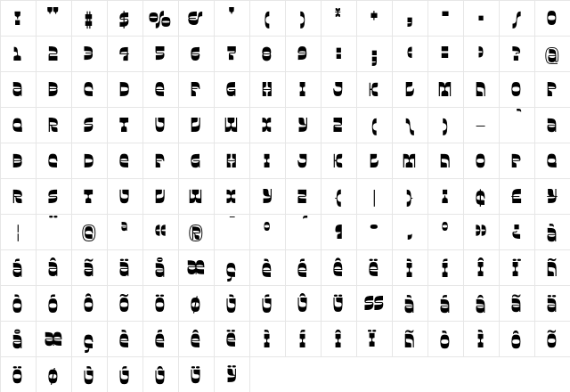Laydeez-Nite Regular  glyph index