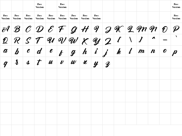 Antonellie Calligraphy Demo Regular  glyph index