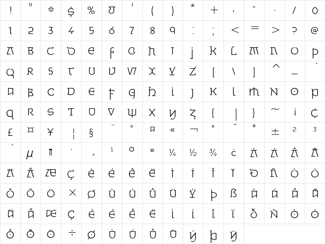 Minska ITC Light  glyph index