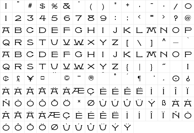 Atlantis MF Regular  glyph index