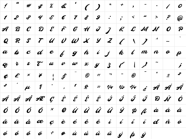 Hopeitissed Regular  glyph index