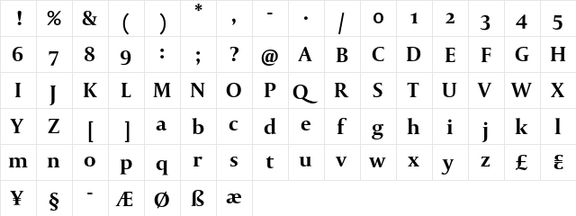 Capitolium BoldRomanOsf  glyph index