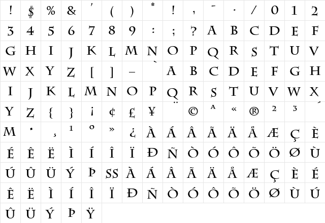 Charlesworth Bold  glyph index