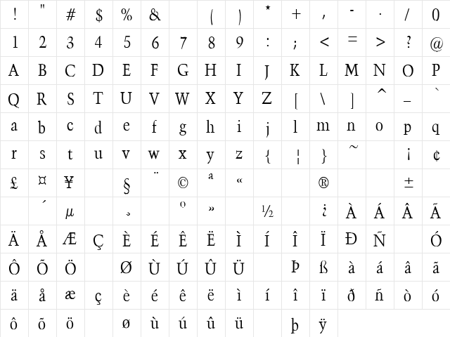 Cheesecake 6 Regular  glyph index