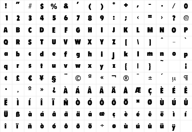 FloridaSerial-Black Regular  glyph index