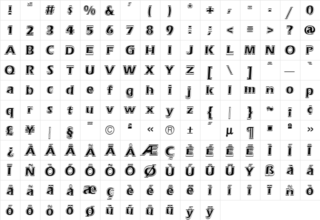 EerieContour Regular  glyph index