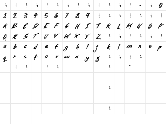 Monster Reading Regular  glyph index