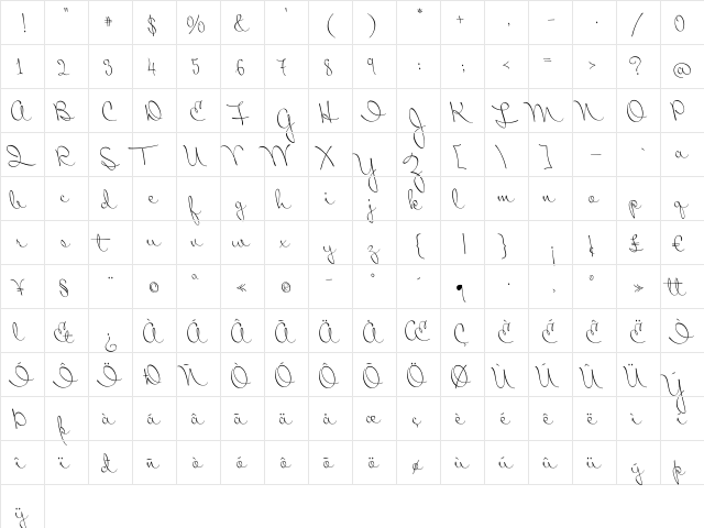 Mr Sopkin Regular  glyph index