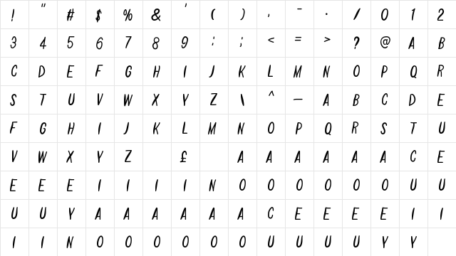 Verona Regular  glyph index