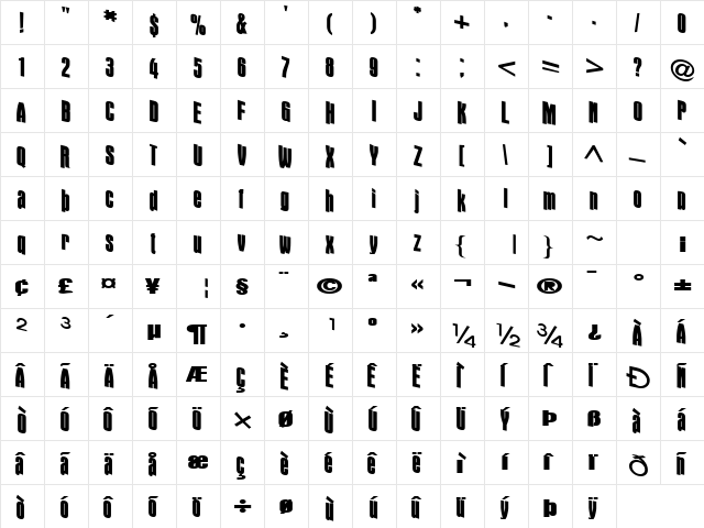 DamselWalkFont71 Bold  glyph index