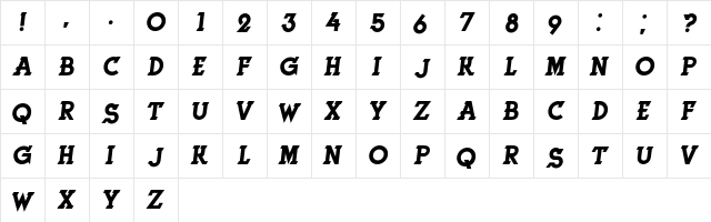 Herne Italic  glyph index