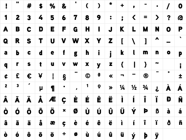 Aaux ProUltra Regular  glyph index