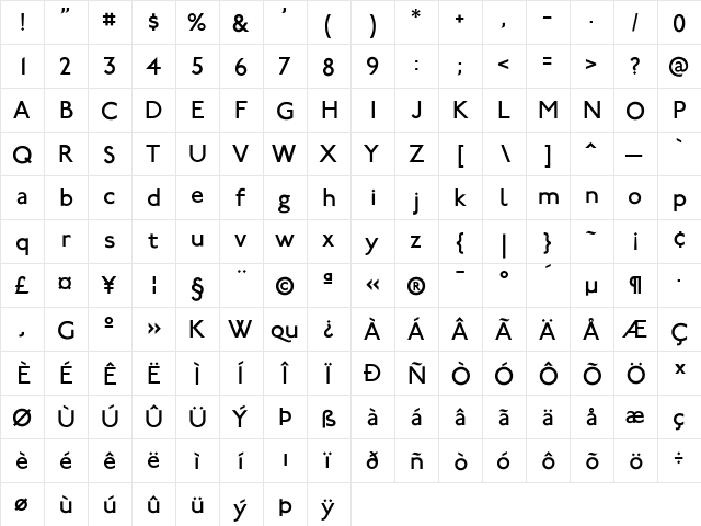 P22JohnstonUnderground Regular  glyph index