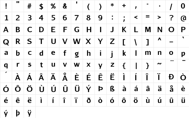 Aurulent Sans Bold  glyph index