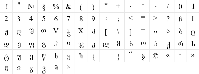 AcadNusx Regular  glyph index