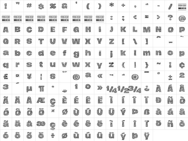 Hierograf Black PERSONAL USE Regular  glyph index