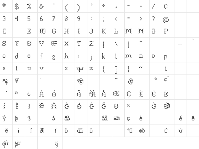 P22 Folk Art Cross Regular  glyph index