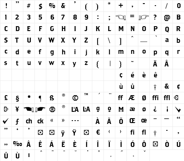 Brothers Regular  glyph index