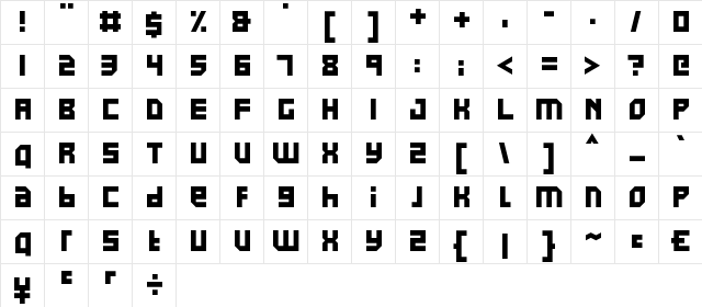 Pixel Powerline Regular  glyph index