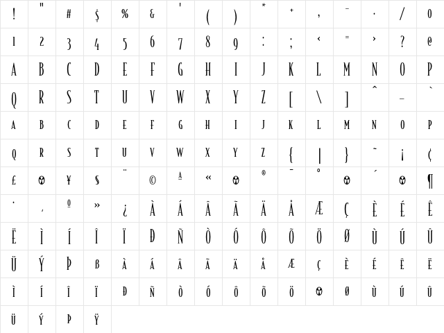 BodegaSerif LightSmallcaps  glyph index